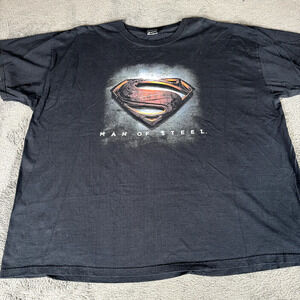Superman Jerzees Metal Logo Shield DC Superhero Mens XXL Black T Shirt Y2K 2XL